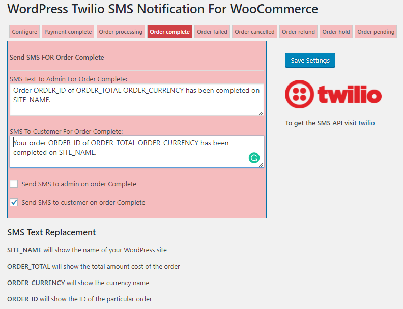 Twilio WooCommerce SMS-Benachrichtigung und internationale Rechnungsstellung per Telefon bestellen - 3