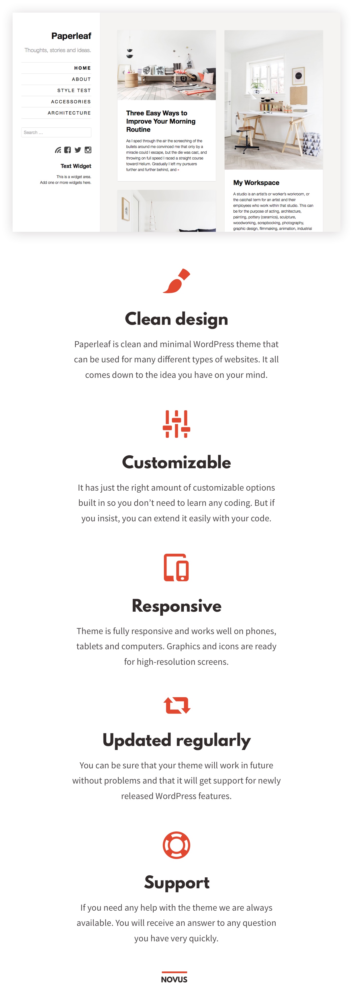 Minimalistisches WordPress-Template mit Paperleaf