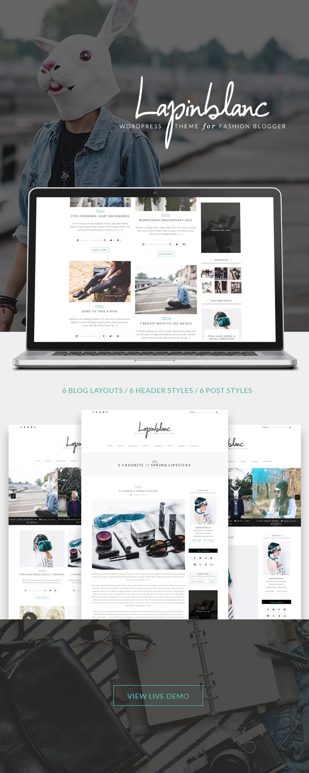 Lapin Blanc - Mode Blog WordPress Layout - 1