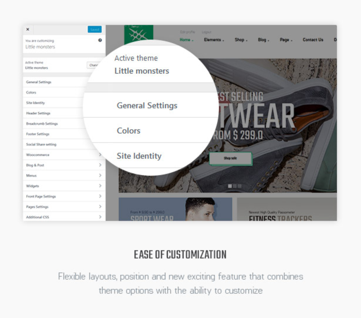 Littlemonsters Leichtigkeit zum Anpassen von Sport-Shop-WordPress-Themes