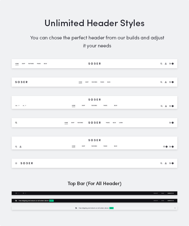 Nüchternes WordPress-Vorlage mit unbegrenzten Header-Styles