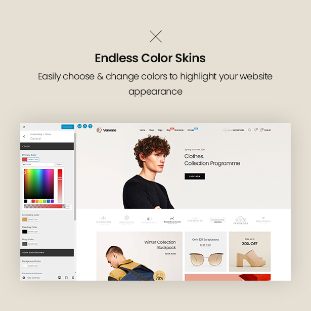 Endless Color Typos Anpassungen Venoma Fashion WordPress WordPress Template