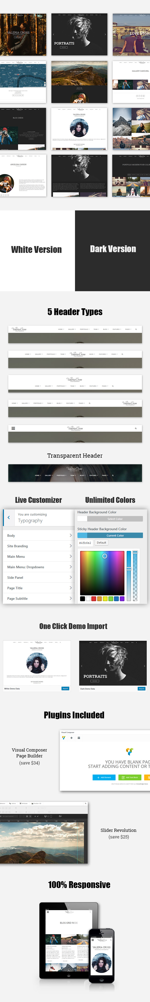 Valeria - Sauberes Fotografieren & Portfolio WordPress Template - 1