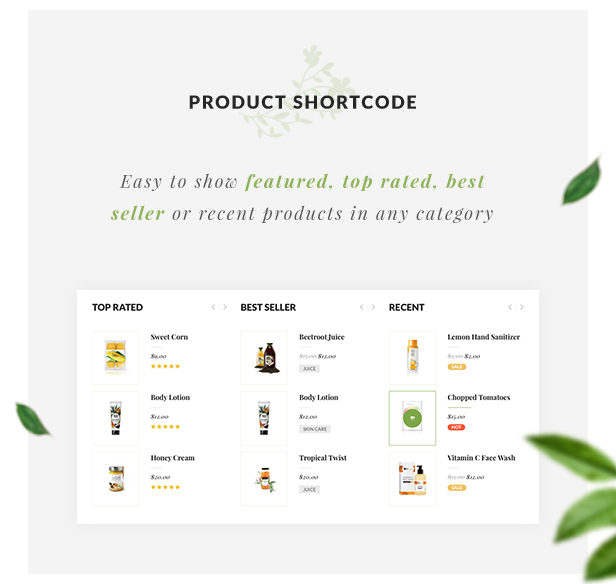 Organic Store WordPress-Template - Produktkurzcodes