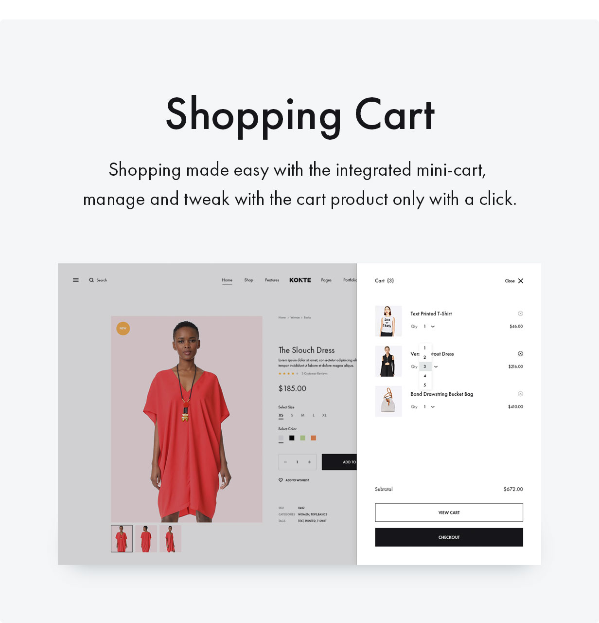 Konte WordPress Layout mit Einkaufswagen