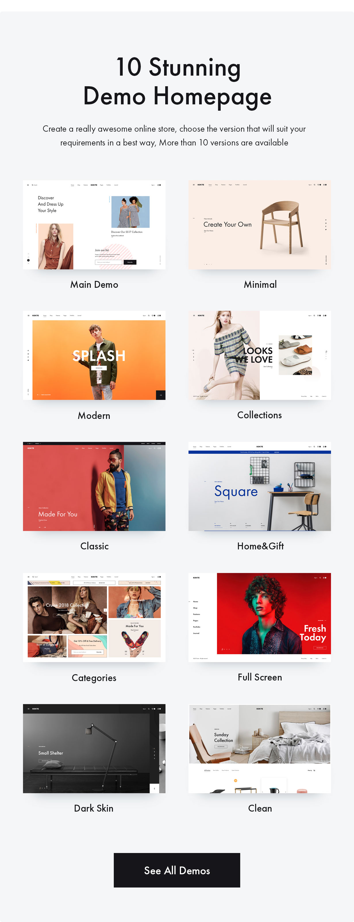 Konte WordPress Layout-Demos