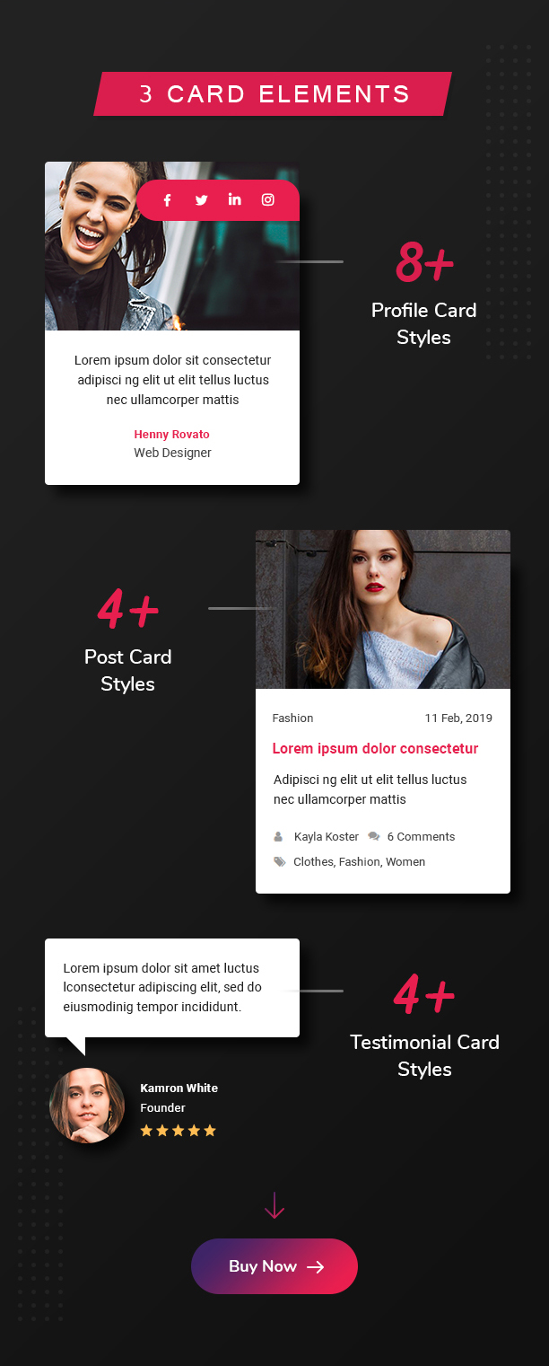 3 Kartenelemente - Card Elements Pro für Elemenor
