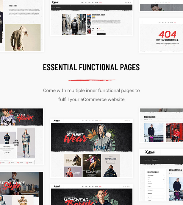 Viele funktionale Seiten in Striz Fashion E-Commerce WordPress Vorlage