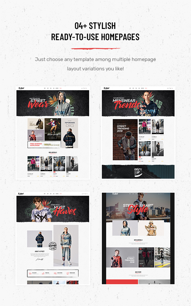 04+ Exklusiv gestaltete Homepage-Layouts im Striz Fashion E-Commerce WordPress-Vorlage