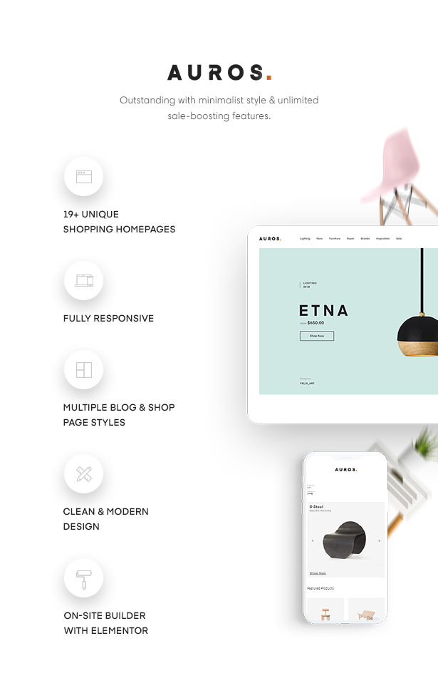 Auros Modern & Minimal Furniture WordPress Shopping Template