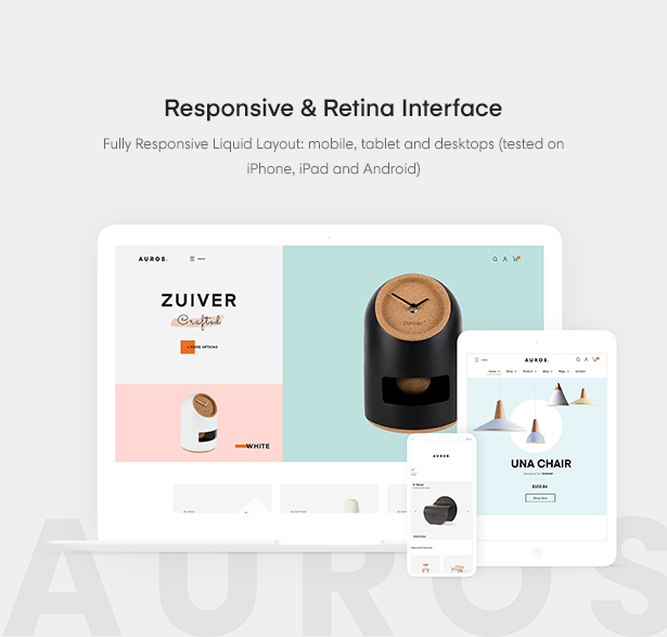 Responsive & Retina-Schnittstelle Auros Furniture Elementor WooCommerce Template