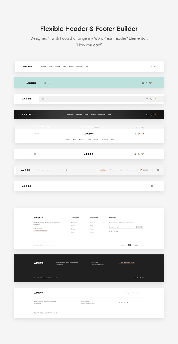 Flexible Header & Footer Builder von Auros Möbelelement oder WooCommerce Template