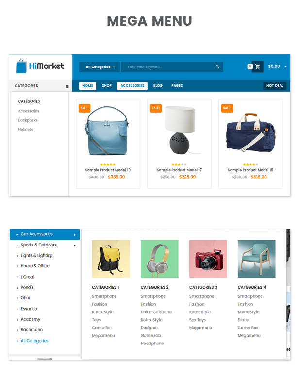 Reaktionsschnelle Technologie WooCommerce WordPress Template - Menüstile