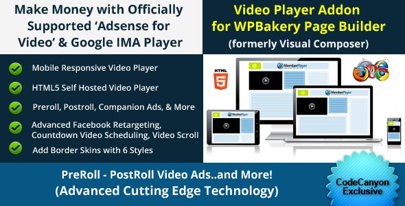 Wordpress Add-On Plugin WP Bakery Addon - Adsense for Video / Google IMA HTML Video Player