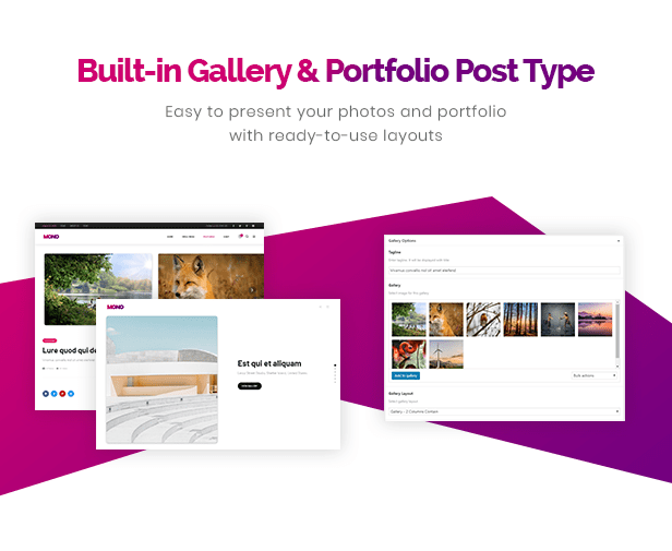 Eingebaute Galerie und Portfolio-Beitragstyp