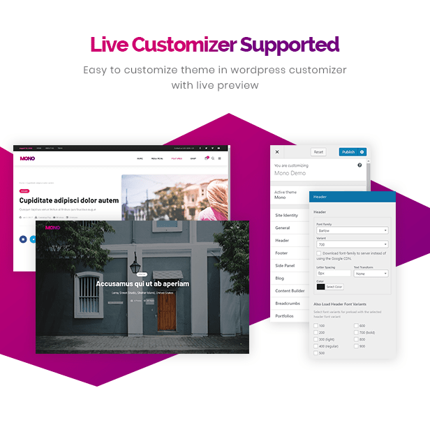 Live Customizer unterstützt