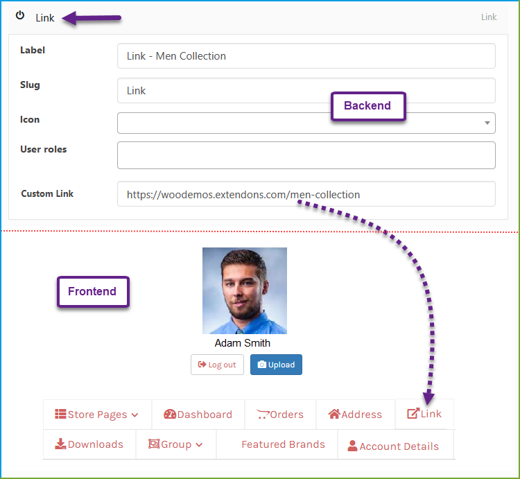 Benutzerdefinierte WooCommerce-Kontoseite - Link anhängen