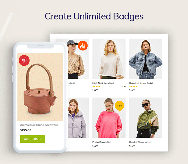 WOO Badge Designer-Sale Page Produktetikett
