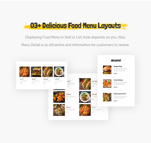 Foodo Menü Layouts - Fast-Food-Restaurant WordPress Theme