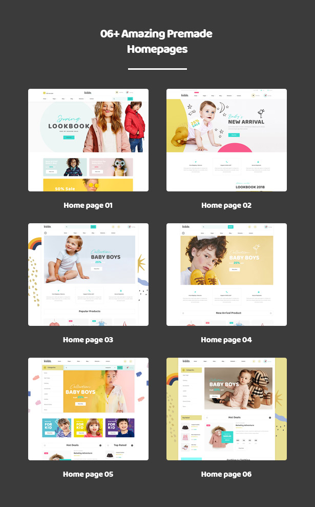 06+ Entzückende bereite Homepages Kiddo Baby & Kid Fashion WordPress Theme