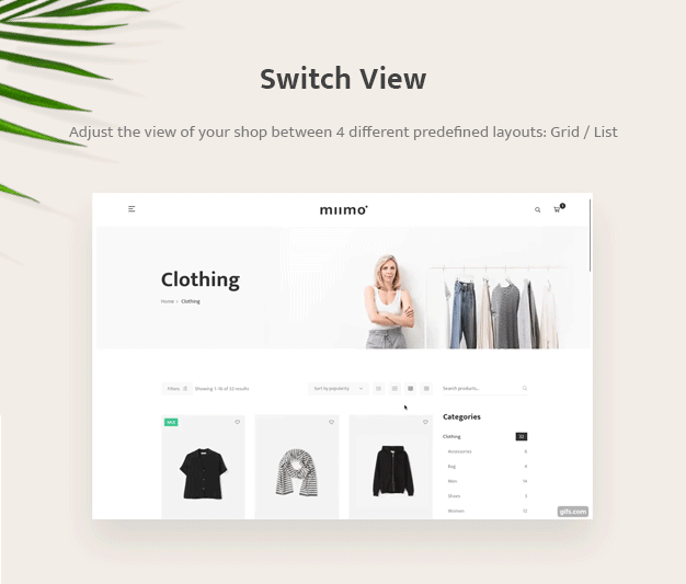 Minimales WooCommerce Shop WordPress Theme - Ansicht wechseln