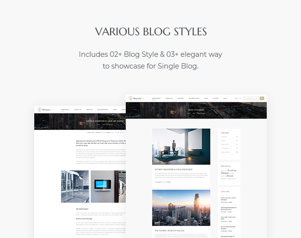 Verschiedene Blog-Stile in MaisonCo - Single Property zum Verkauf und zur Miete WordPress Theme