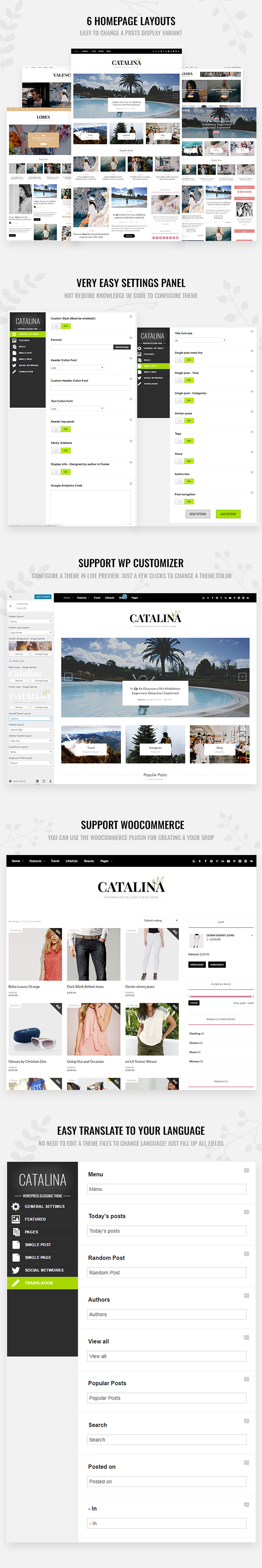 Catalina WordPress Theme-Funktionen