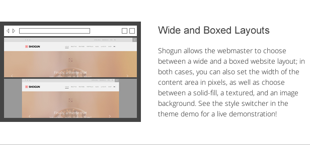 Shogun-Funktionen - breite und kastenförmige Layouts