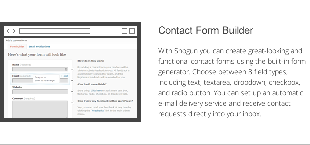 Shogun Funktionen - Kontaktformular Builder