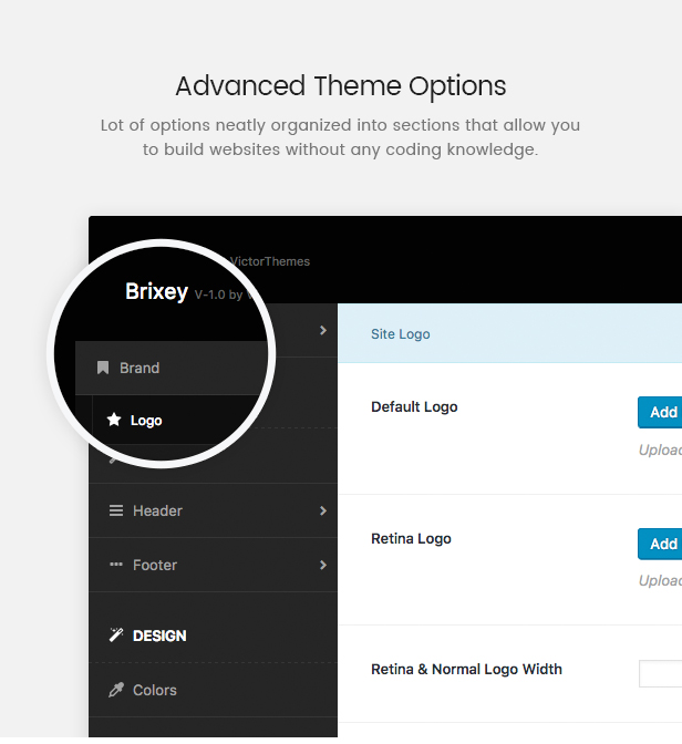 Brixey Theme-Optionen