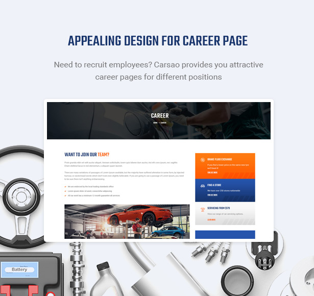 Zeige offene Stellen & heiße Karriere - Carsao - Auto Service & Auto Mechanic WordPress Theme