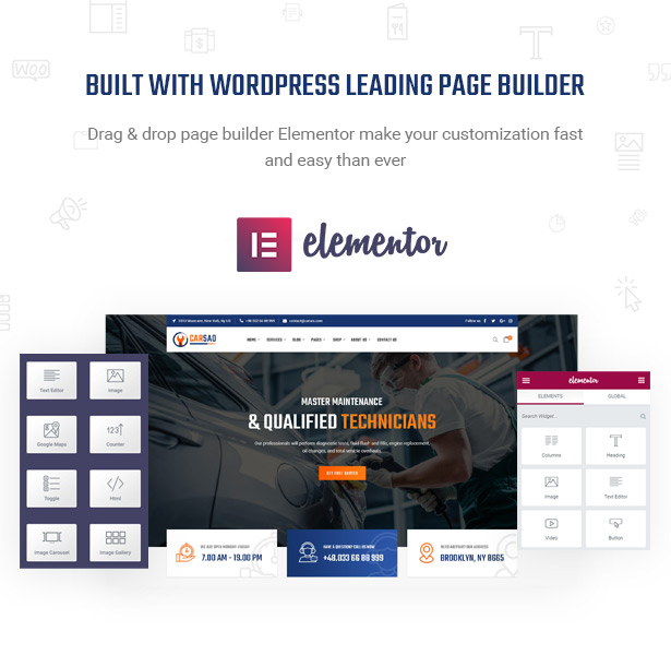 Seien Sie mächtig mit Elementor - Page Builder - Carsao - Auto Service & Auto Mechanic WordPress Theme