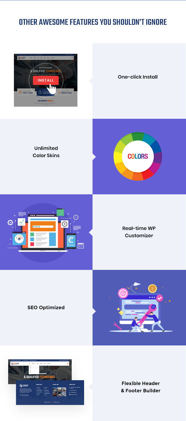 Tonnenweise herausragende Funktionen inklusive - Carsao - Auto-Service & Auto-Mechaniker WordPress Theme