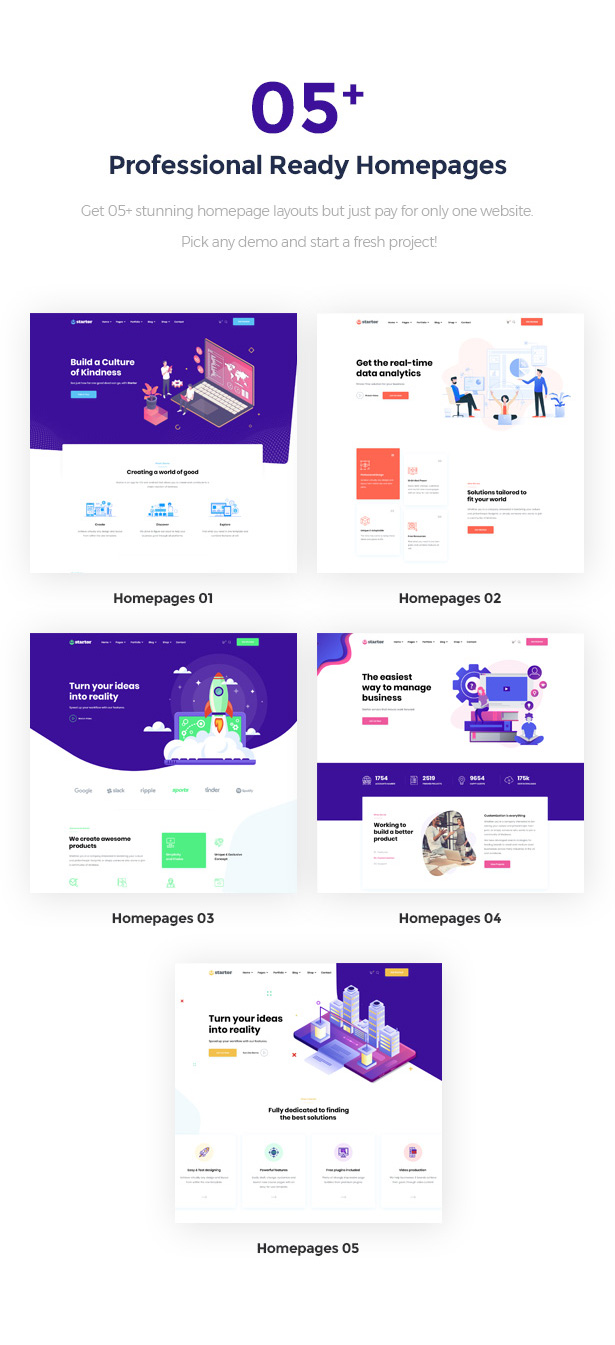 05+ Einzigartige vorgefertigte Homepages Start oder Business Startup WordPress Theme