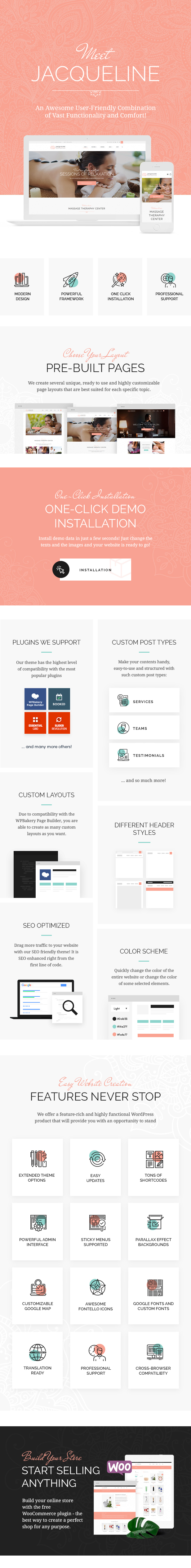 Spa & Massage Salon WordPress Theme Funktionen