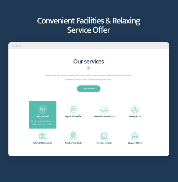 Coworkshop Coworking Space WordPress-Theme mit praktischen Einrichtungen und entspannendem Büroangebot