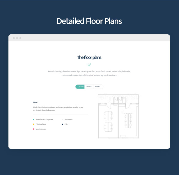 Detaillierte Grundrisse im Coworkshop Coworking Space WordPress Theme