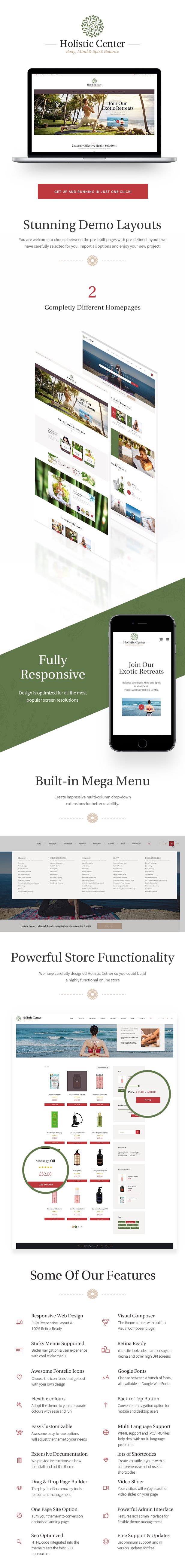 Ganzheitliches Zentrum - Wellness und Spa WordPress Theme Features