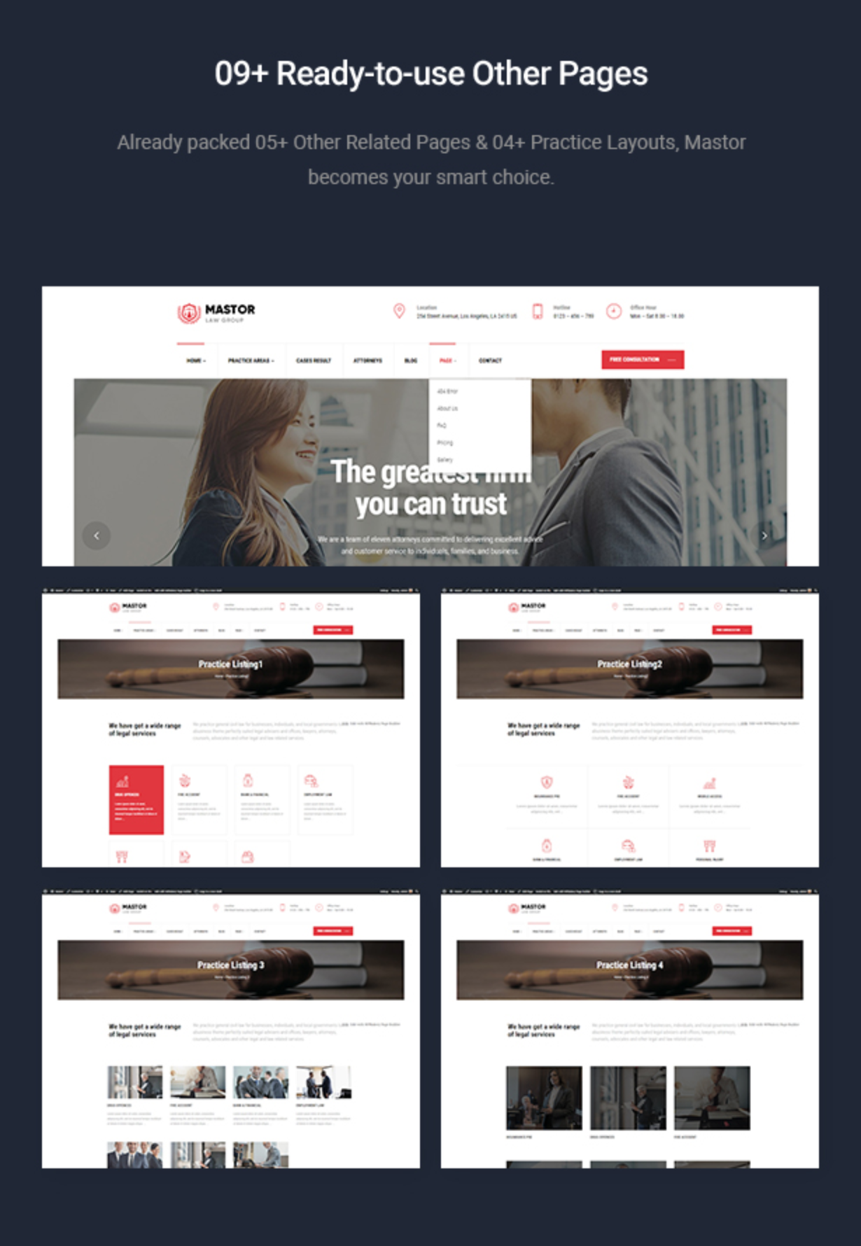 Mastor - Law, Firm & Legal Attorney WordPress Theme Leistungsstarke Innenseiten