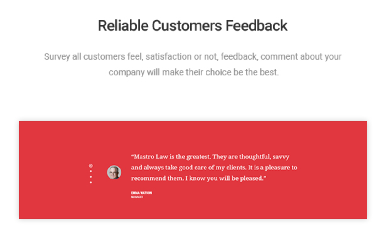 Mastor - Recht, Kanzlei & Rechtsanwalt WordPress Theme Reliable Testimonials