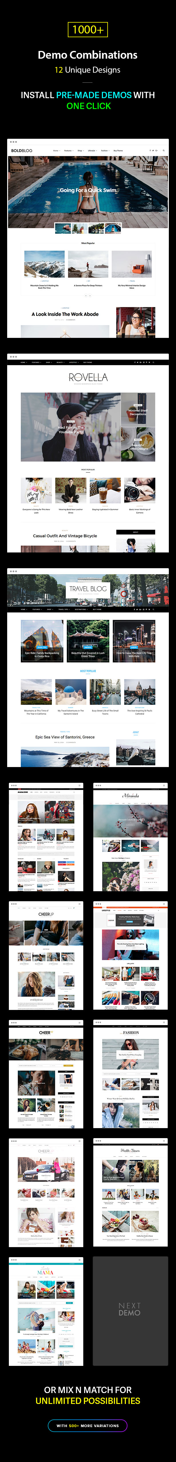 Mehrere Blog- und Magazin-Layouts, 11+ einzigartige Designs