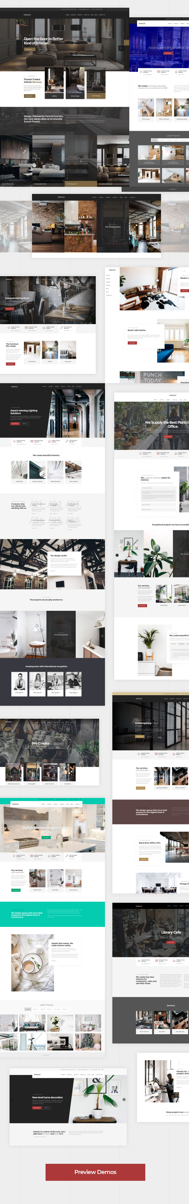 Stilvolle Demos für Websites zu Innenarchitektur, Architektur und Möbeln