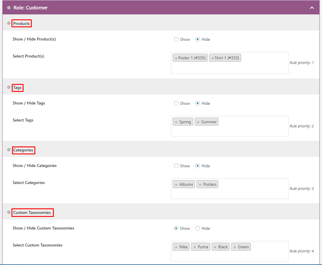 Sichtbarkeit von WooCommerce-Produkten | Produkte, Kategorien, Tags, Taxonomien und Preise nach Benutzerrolle ausblenden - 4