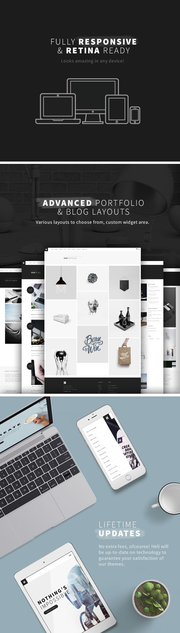rMinimales kreatives WordPress-Schwarzweiß-Design - sponsive & retina