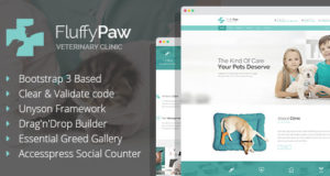 FluffyPaw – WordPress-Layout für Tierklinik & Pet Care Center.