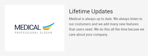 Lebenszeit-Update: Medical ist immer auf dem neuesten Stand. Wir hören unseren Kunden immer zu und fügen viele neue Funktionen hinzu, die Benutzer benötigen. Wir tun dies die ganze Zeit, weil uns Ihr Unternehmen am Herzen liegt.