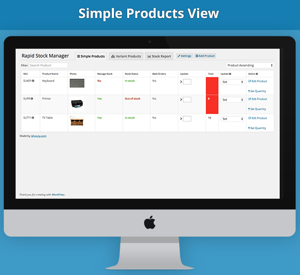 Einfache Produkte - Rapid Stock Manager - Aktualisieren Sie den einfachen Bestand und den Variantenbestand in Sekunden und verwalten Sie die Lagerprüfung