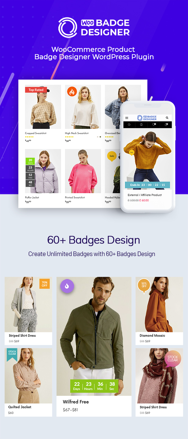 WOO Badge Designer-Sale Page Produktetikett