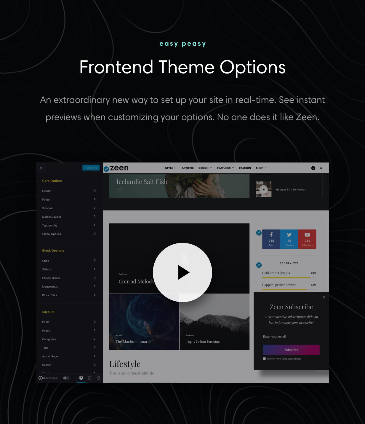 Zeen Theme Optionen sind 100% Frontend
