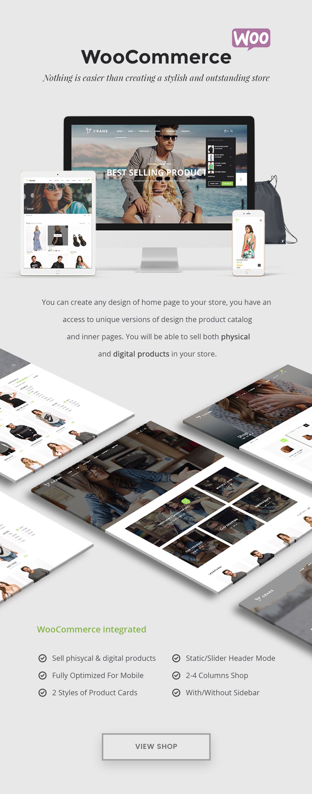 Erstellen Sie mit Best Crane WordPress Theme einen stilvollen und trendigen Shop auf WooCommerce oder Gumroad